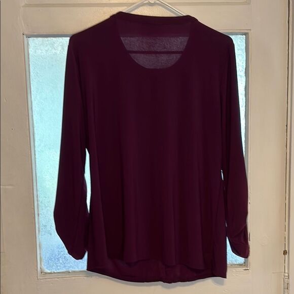 Roz & Ali Dark Purple Pleated Gold Tone Zipper Front Blouse Size Large - Picture 4 of 4